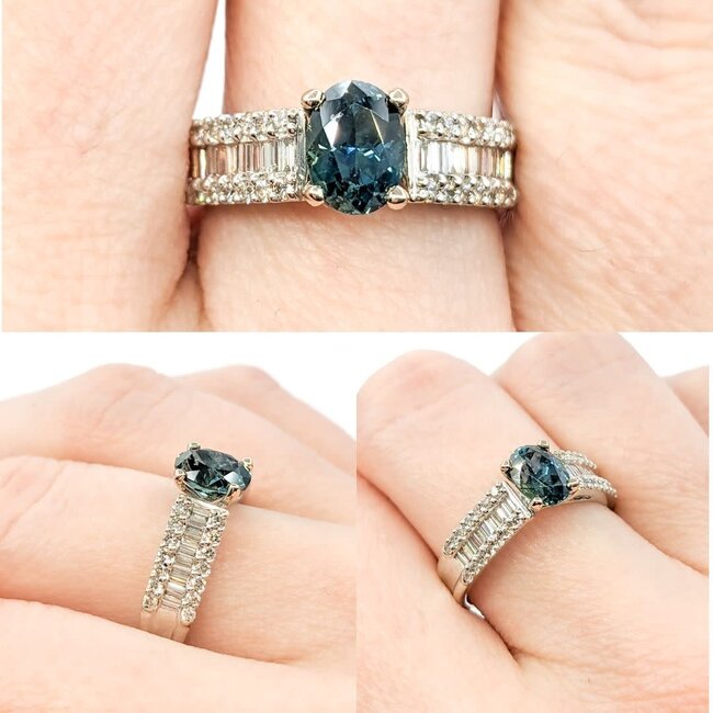 Ring .60ctw Round & Baguette Diamonds 1.36ct Montana Sapphire GIA CERT 14kw sz7 124040178