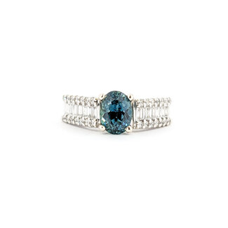 Ring .60ctw Round & Baguette Diamonds 1.36ct Montana Sapphire GIA CERT 14kw sz7 124040178