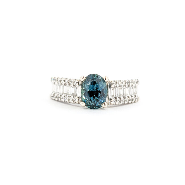 Ring .60ctw Round & Baguette Diamonds 1.36ct Montana Sapphire GIA CERT 14kw sz7 124040178