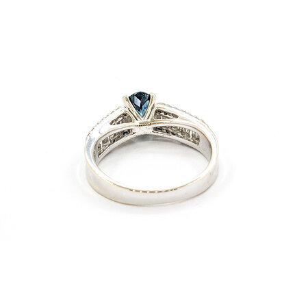 Ring .60ctw Round & Baguette Diamonds 1.36ct Montana Sapphire GIA CERT 14kw sz7 124040178