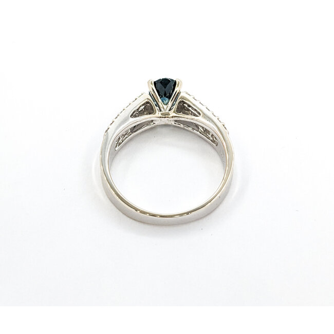 Ring .60ctw Round & Baguette Diamonds 1.36ct Montana Sapphire GIA CERT 14kw sz7 124040178