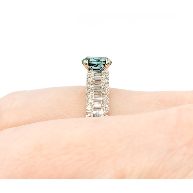 Ring .60ctw Round & Baguette Diamonds 1.36ct Montana Sapphire GIA CERT 14kw sz7 124040178