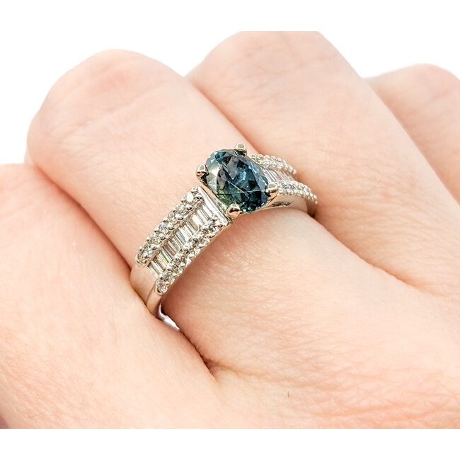 Ring .60ctw Round & Baguette Diamonds 1.36ct Montana Sapphire GIA CERT 14kw sz7 124040178