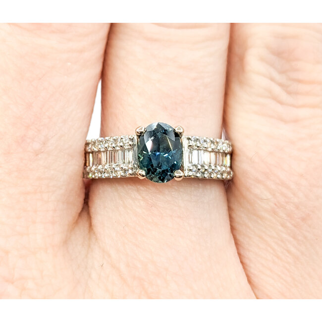 Ring .60ctw Round & Baguette Diamonds 1.36ct Montana Sapphire GIA CERT 14kw sz7 124040178