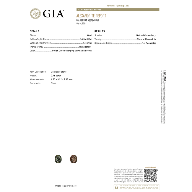 Ring  .18ctw Diamonds .46ct Alexandrite GIA: 5234260861 14kw Sz8 122010009