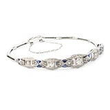  Bracelet .50ctw Round Diamonds Lab Created Sapphires 18kw Mid Century Deco Style 6.75" 6.5mm 224053752