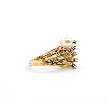Ring Cocktail .20ctw Round Diamonds 8mm Pearls 14ky Sz7 221090037