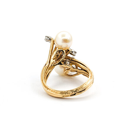 Ring Cocktail .20ctw Round Diamonds 8mm Pearls 14ky Sz7 221090037