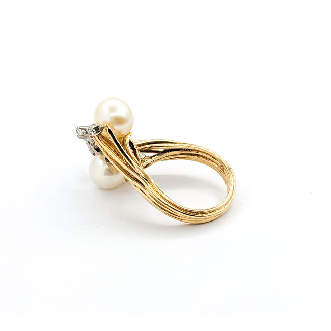 Ring Cocktail .20ctw Round Diamonds 8mm Pearls 14ky Sz7 221090037