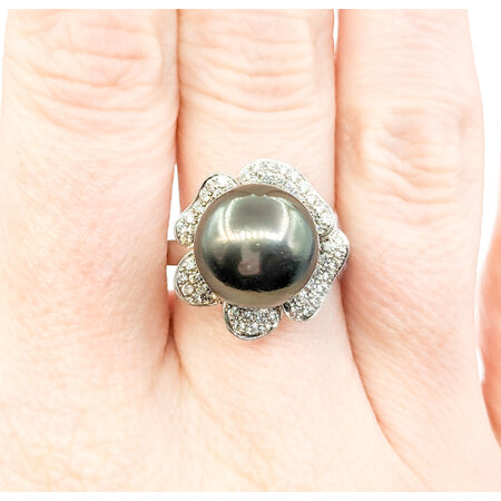 Ring .41ctw Diamonds 12mm Tahitian Pearl 18kw Sz6.5 122060035