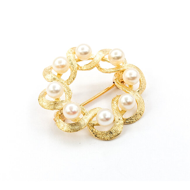 Brooch Circle (8)4mm Akoya Pearls 14ky 25mm 223010055