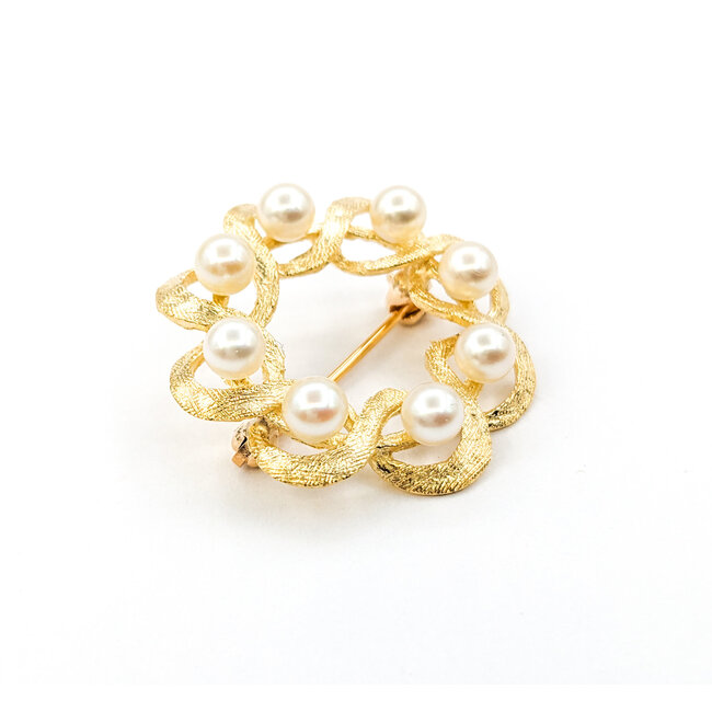 Brooch Circle (8)4mm Akoya Pearls 14ky 25mm 223010055