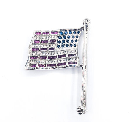 Pin US Flag .25ctw Single Cut Diamonds .60ctw Sapphires 1.0ctw Rubies 41x26mm 14kw " 224061252