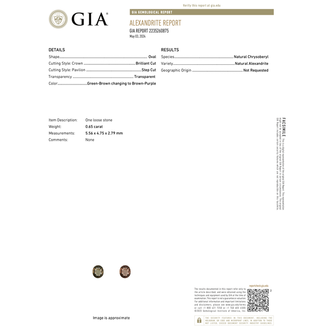 Ring .50ctw Round Diamonds .65ct Alexandrite GIA: 2235260875 14kw sz6.5 124030154