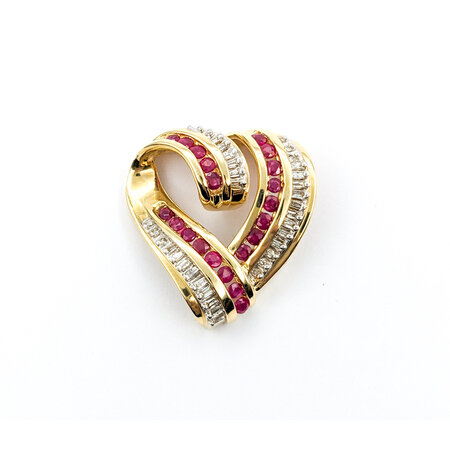 Pendant/Slide Heart .50ctw Round/Baguette Diamonds 1.25ctw Rubies 28x26mm 14ky " 224061251