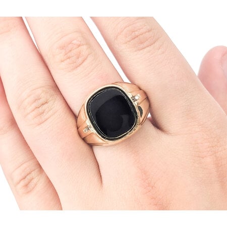 Ring Mens .08ctw Round Diamonds 14x12mm Onyx 14ky sz10.5 224060155