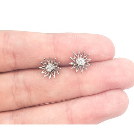 Earrings Floral Stud .06ctw Round Diamonds Friction Backs 10mm 14kw 224064003