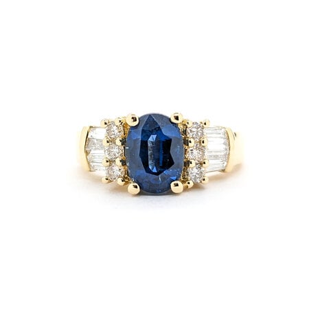 Ring .35ctw Round/Baguette Diamonds 2.24ct Sapphire 18ky sz7.5 224060151