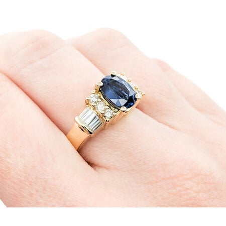 Ring .35ctw Round/Baguette Diamonds 2.24ct Sapphire 18ky sz7.5 224060151