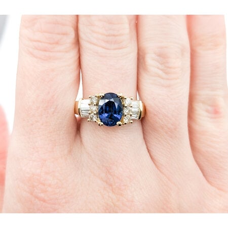 Ring .35ctw Round/Baguette Diamonds 2.24ct Sapphire 18ky sz7.5 224060151