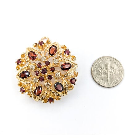 Pendant/Brooch Star .30ctw Round Diamonds 4.0ctw Garnets 33mm 14ky " 224061254