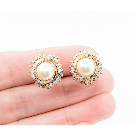 Earrings .50ctw Single Cut Diamonds Omega Back 7.2mm South Sea Pearls 15.5mm 14ky 224064155