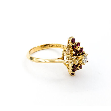 Ring Cocktail Waterfall .58ctw Round Diamonds .57ctw Rubies 18ky 224060162