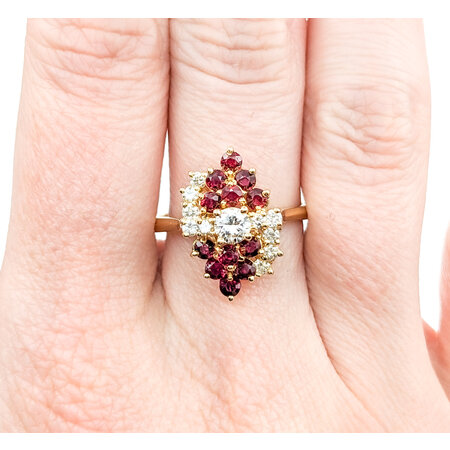 Ring Cocktail Waterfall .58ctw Round Diamonds .57ctw Rubies 18ky 224060162