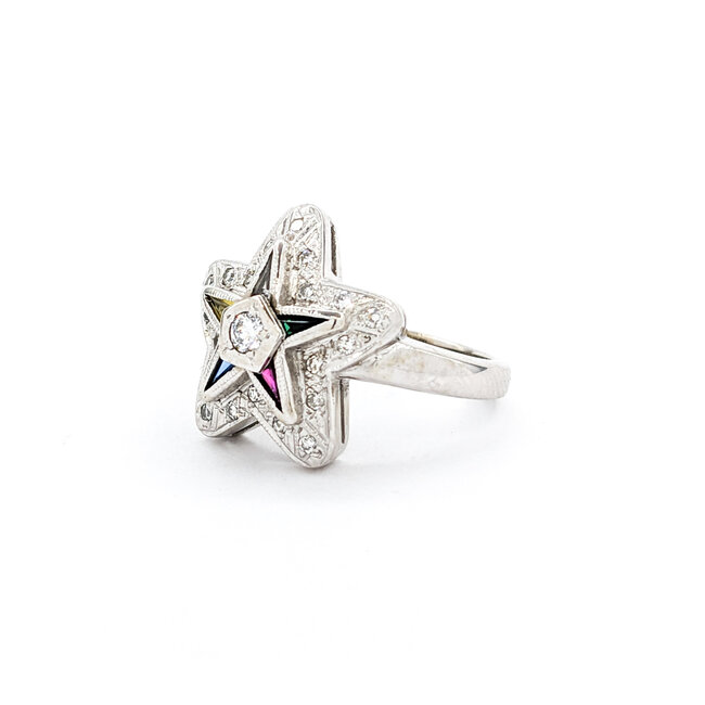 Ring Vintage Mid-Century Eastern Star .25ctw Round Diamonds Multi-Tappered Gemstones 14kw sz5.5 124060764