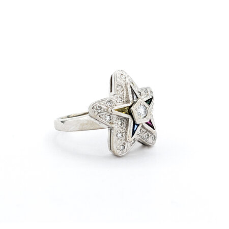 Ring Vintage Mid-Century Eastern Star .25ctw Round Diamonds Multi-Tappered Gemstones 14kw sz5.5 124060764
