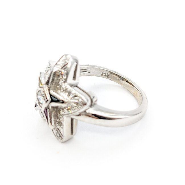 Ring Vintage Mid-Century Eastern Star .25ctw Round Diamonds Multi-Tappered Gemstones 14kw sz5.5 124060764