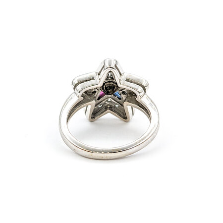 Ring Vintage Mid-Century Eastern Star .25ctw Round Diamonds Multi-Tappered Gemstones 14kw sz5.5 124060764