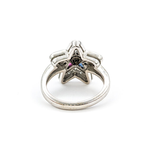 Ring Vintage Mid-Century Eastern Star .25ctw Round Diamonds Multi-Tappered Gemstones 14kw sz5.5 124060764