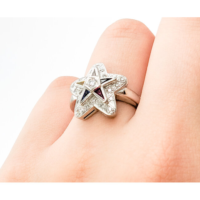 Ring Vintage Mid-Century Eastern Star .25ctw Round Diamonds Multi-Tappered Gemstones 14kw sz5.5 124060764