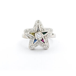 Ring Vintage Mid-Century Eastern Star .25ctw Round Diamonds Multi-Tappered Gemstones 14kw sz5.5 124060764