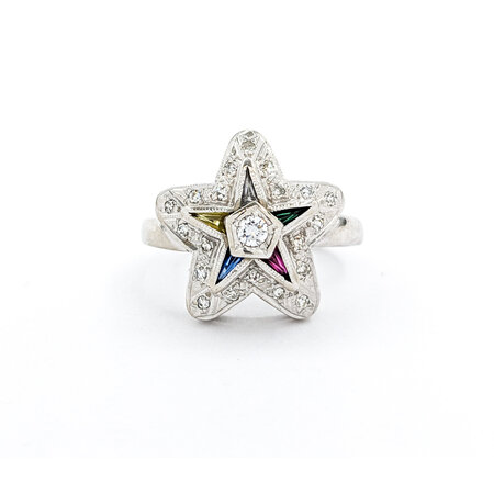 Ring Vintage Mid-Century Eastern Star .25ctw Round Diamonds Multi-Tappered Gemstones 14kw sz5.5 124060764