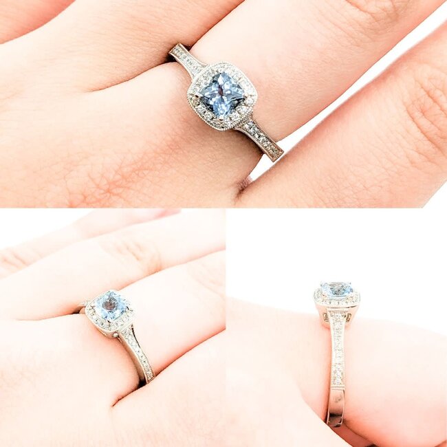 Ring .18ctw Round Diamonds .50ct Aquamarine 14kw sz7 124060154