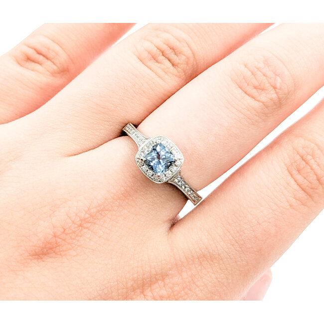 Ring .18ctw Round Diamonds .50ct Aquamarine 14kw sz7 124060154