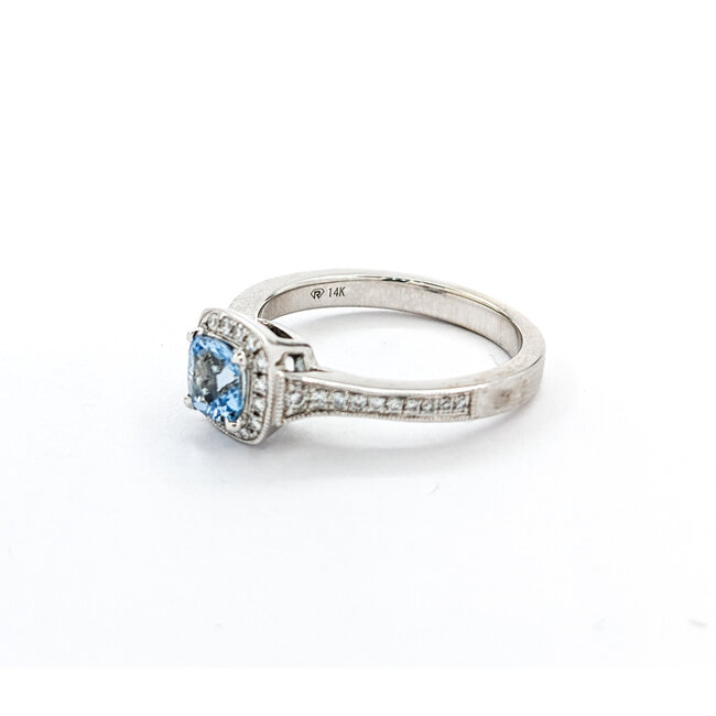 Ring .18ctw Round Diamonds .50ct Aquamarine 14kw sz7 124060154