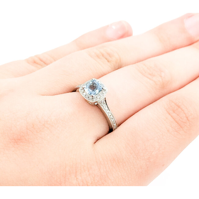 Ring .18ctw Round Diamonds .50ct Aquamarine 14kw sz7 124060154