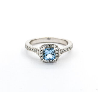 Ring .18ctw Round Diamonds .50ct Aquamarine 14kw sz7 124060154