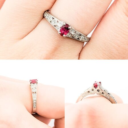 Ring .22ctw Round Diamonds .33ct Ruby 14kw sz7 4mm 124060167