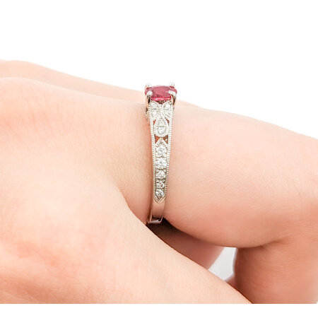 Ring .22ctw Round Diamonds .33ct Ruby 14kw sz7 4mm 124060167