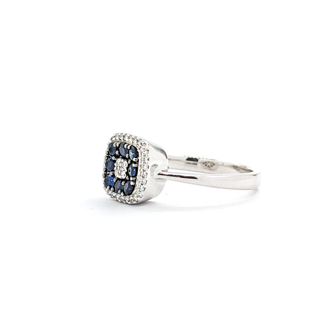 Ring .16ctw Round Diamonds .20ctw Blue Sapphire 14kw sz7 10x9.5mm 124060166
