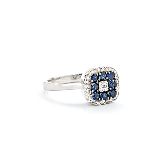 Ring .16ctw Round Diamonds .20ctw Blue Sapphire 14kw sz7 10x9.5mm 124060166