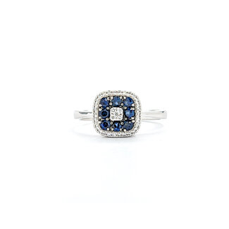 Ring .16ctw Round Diamonds .20ctw Blue Sapphire 14kw sz7 10x9.5mm 124060166
