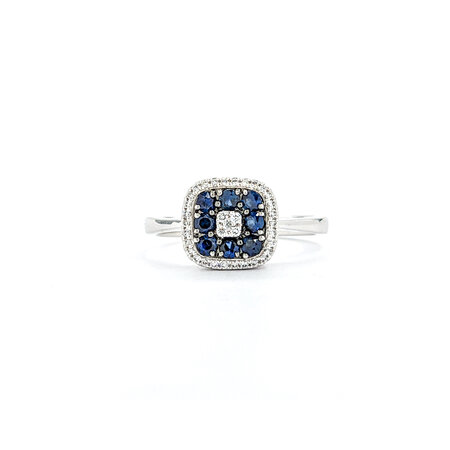 Ring .16ctw Round Diamonds .20ctw Blue Sapphire 14kw sz7 10x9.5mm 124060166