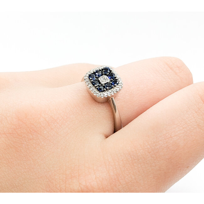 Ring .16ctw Round Diamonds .20ctw Blue Sapphire 14kw sz7 10x9.5mm 124060166