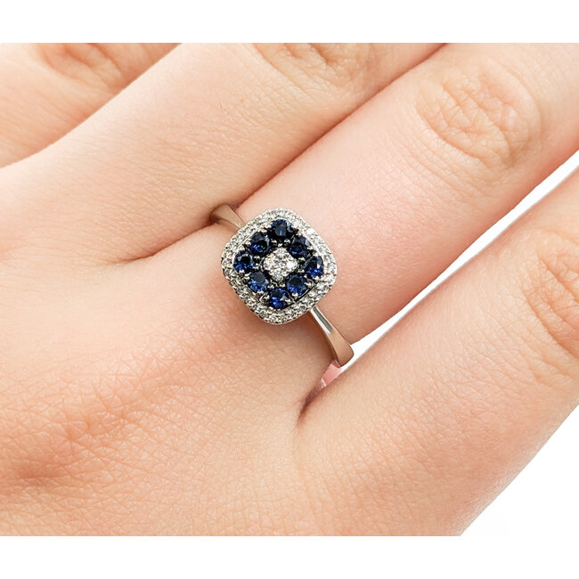 Ring .16ctw Round Diamonds .20ctw Blue Sapphire 14kw sz7 10x9.5mm 124060166