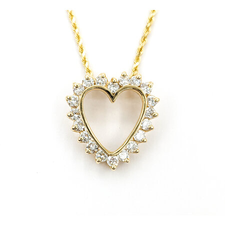 Pendant Heart W/Rope Chain .60ctw Round Diamonds 17.5x18.5mm 14ky 20"" 224061001